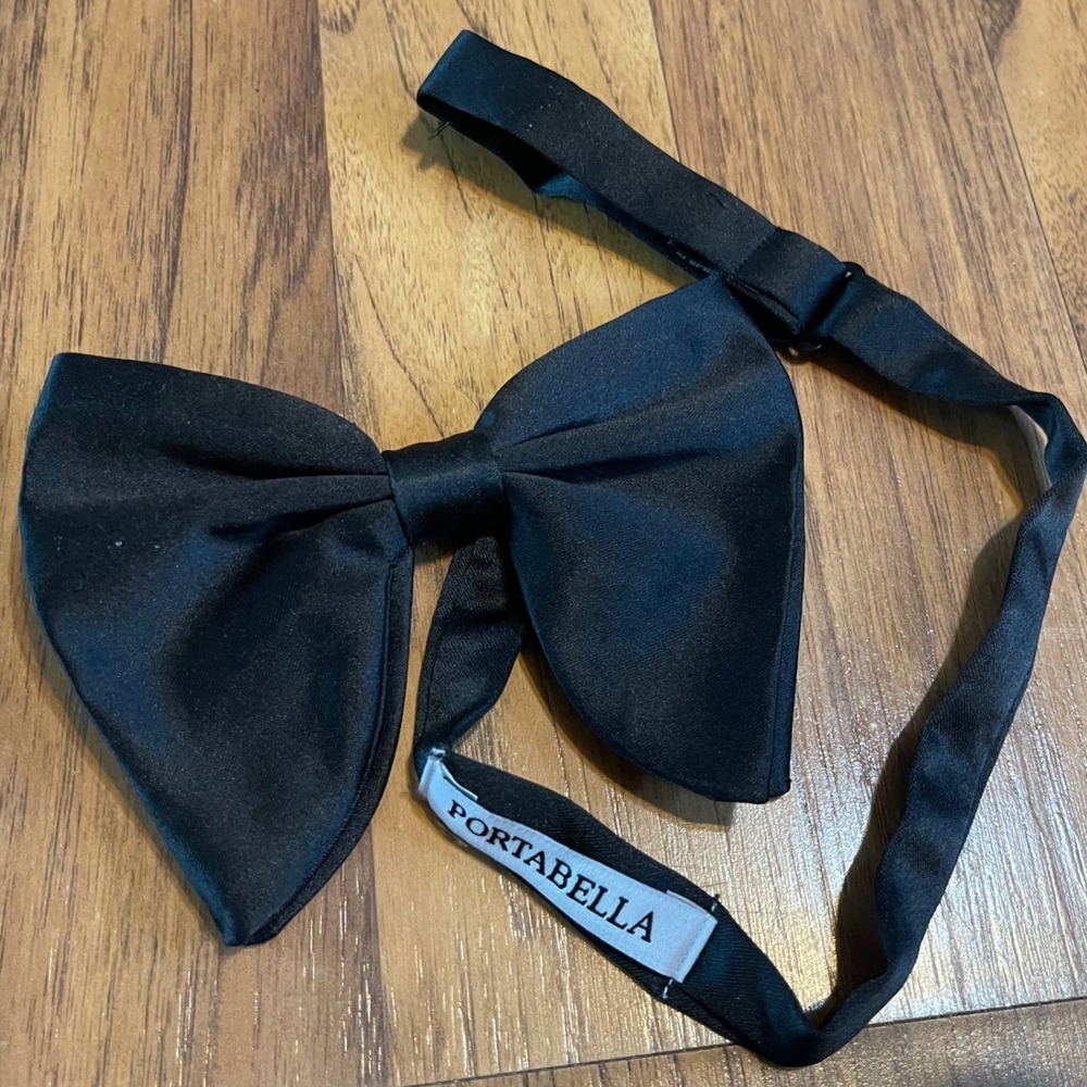 Portabella Bow Tie Mens Black Satin Pre-Tied Adjustable Butterfly Formal Tuxedo